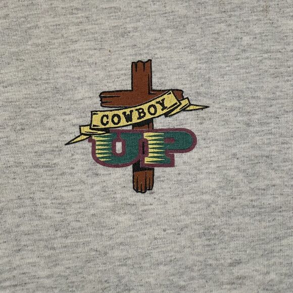 Vintage Adult Shirt Large Grey Rodeo Cowboy Up Riding Logo Hanes Heavyweight - Picture 4 of 7